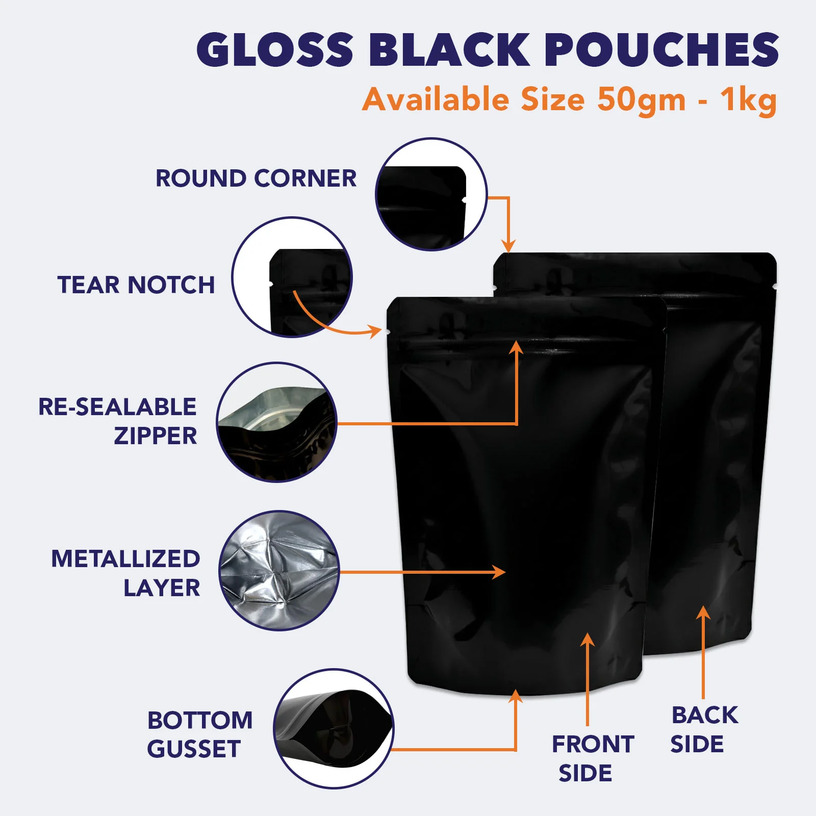 Both Side Gloss Black Stand Up Zipper Pouch - Image 52