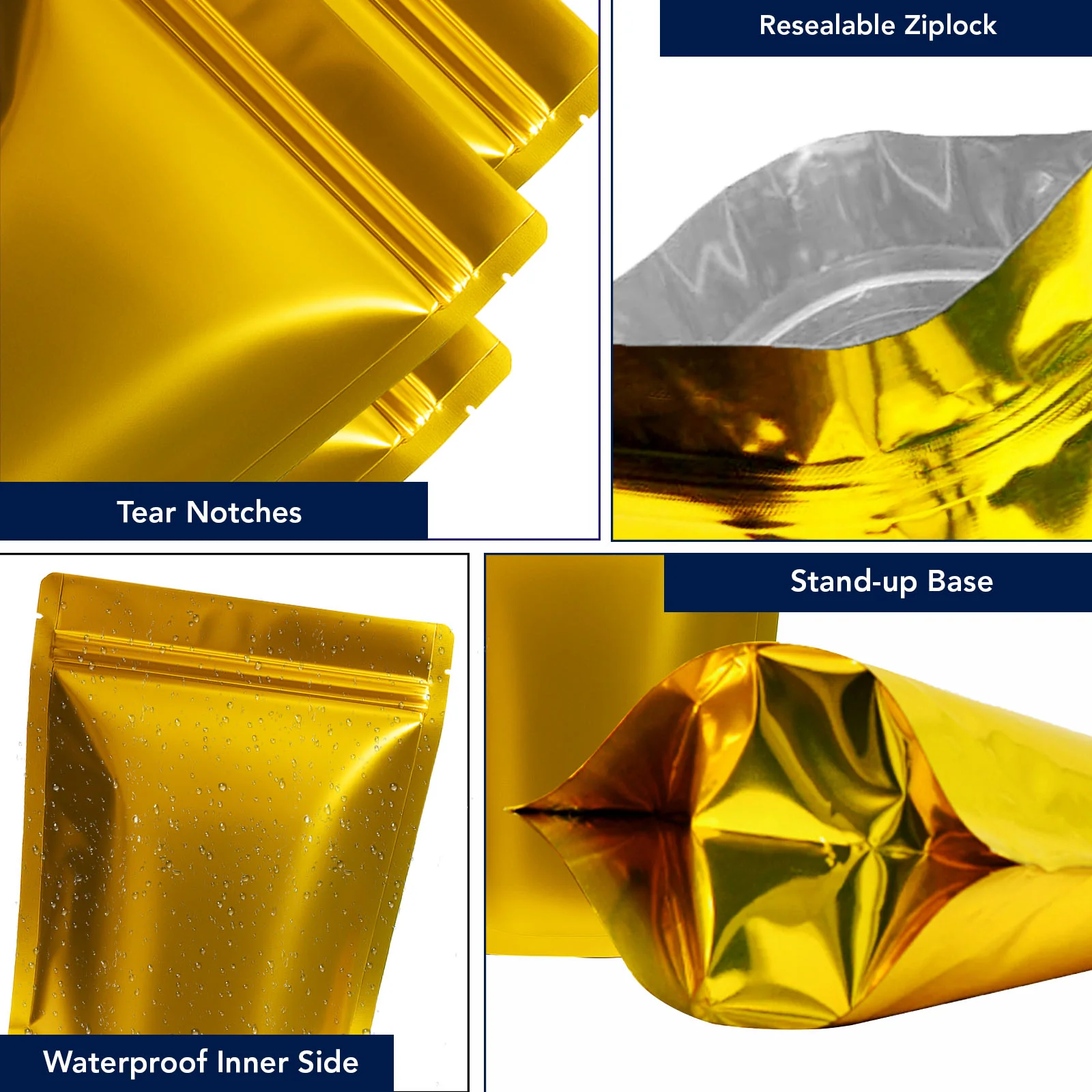 Both Side Gloss Gold Stand Up Zipper Pouch - Image 10