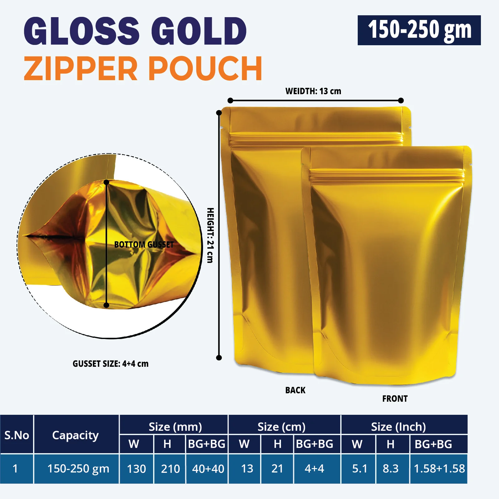 Both Side Gloss Gold Stand Up Zipper Pouch - Image 29