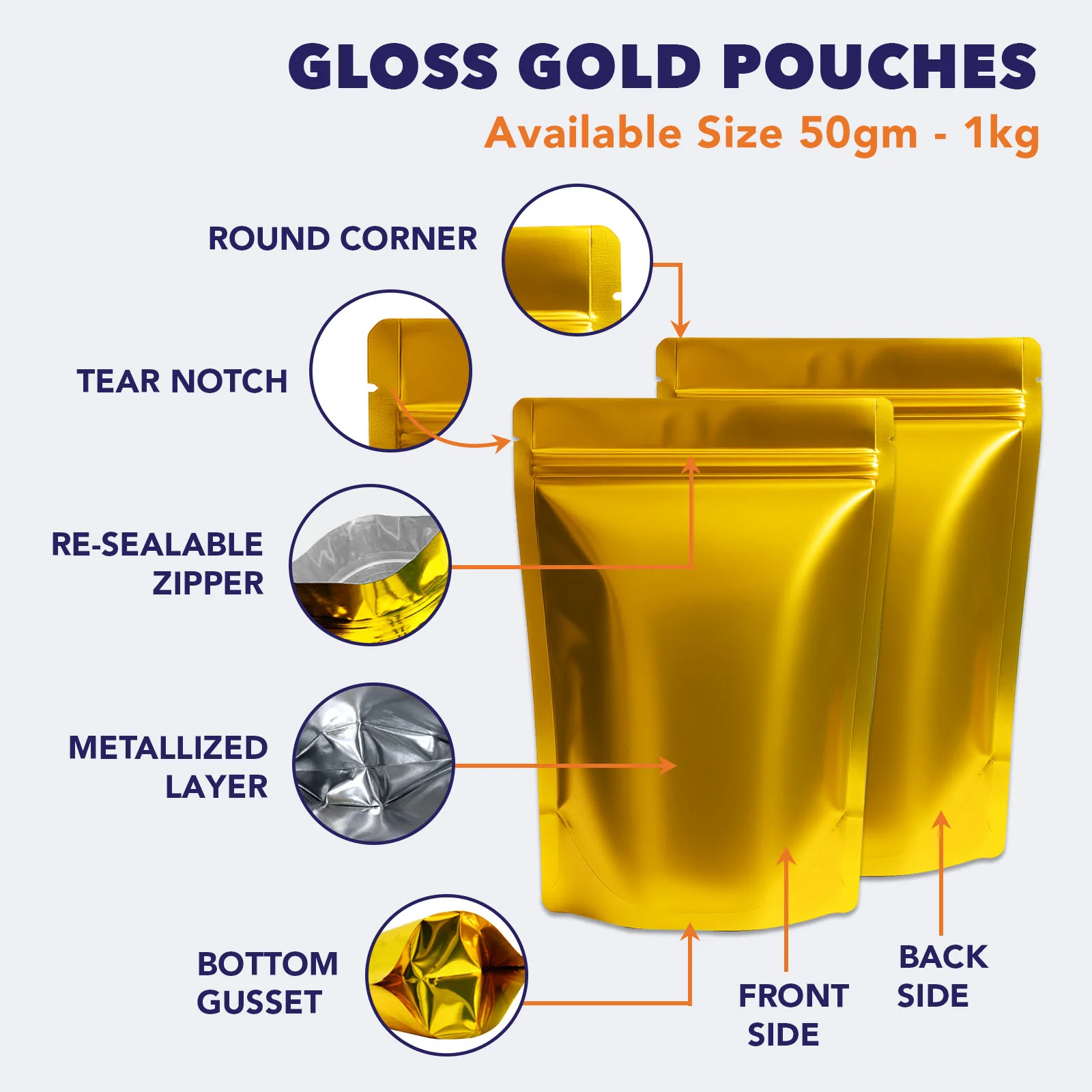 Both Side Gloss Gold Stand Up Zipper Pouch - Image 38