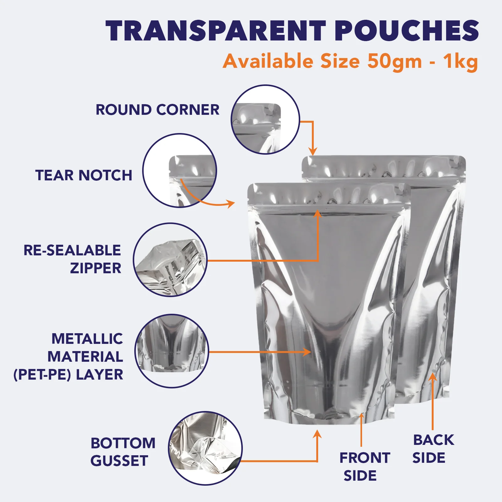 Both Side Gloss Silver Stand Up Zipper Pouch - Image 44
