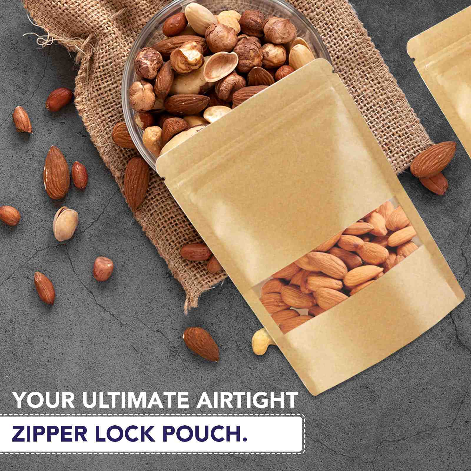 Kraft Paper Stand Up Zipper Pouch With Window - Image 30