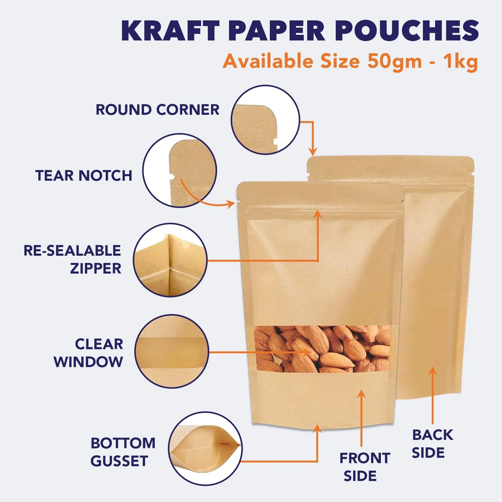 Kraft Paper Stand Up Zipper Pouch With Window - Image 4