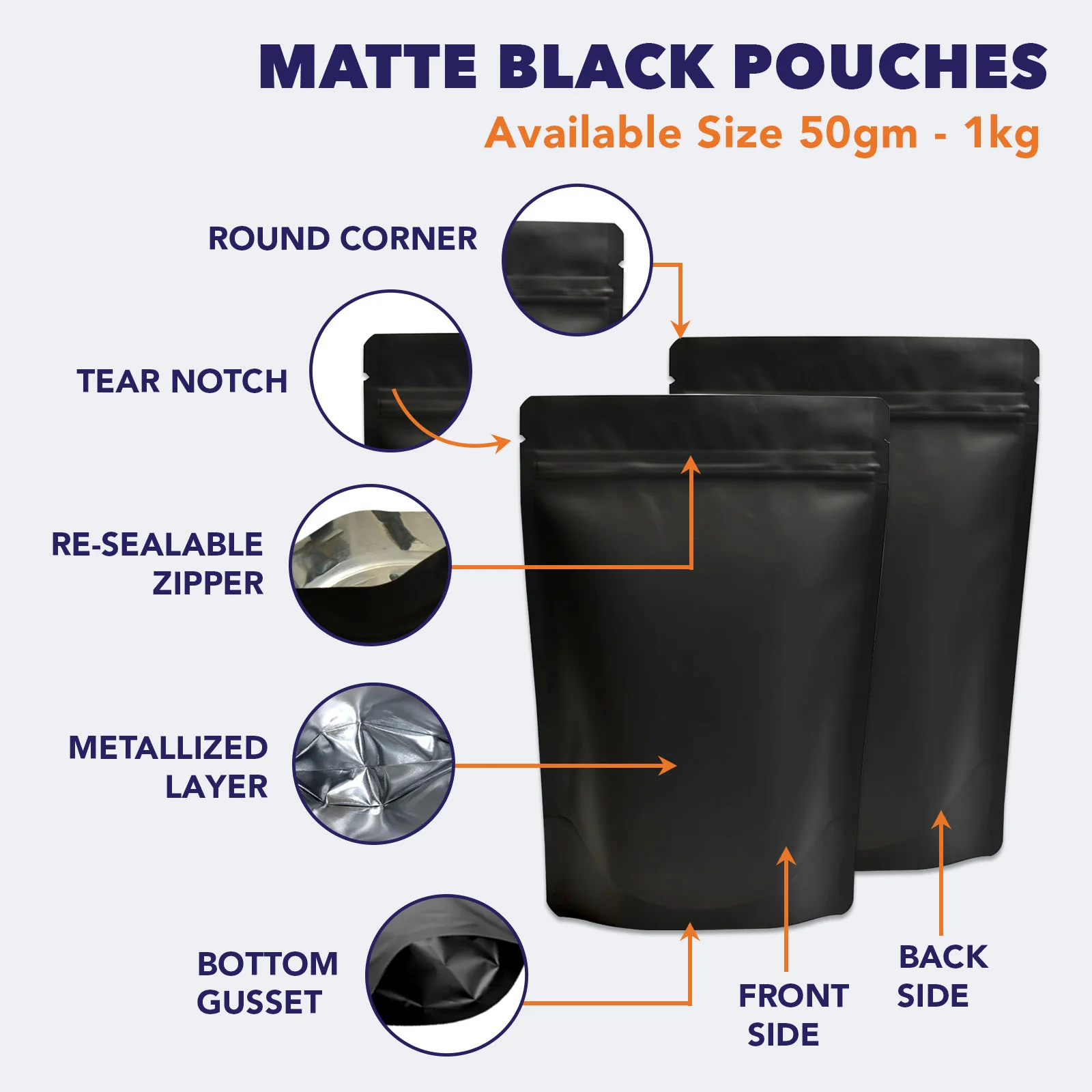 Both Side Matte Black Stand Up Zipper Pouch - Image 27