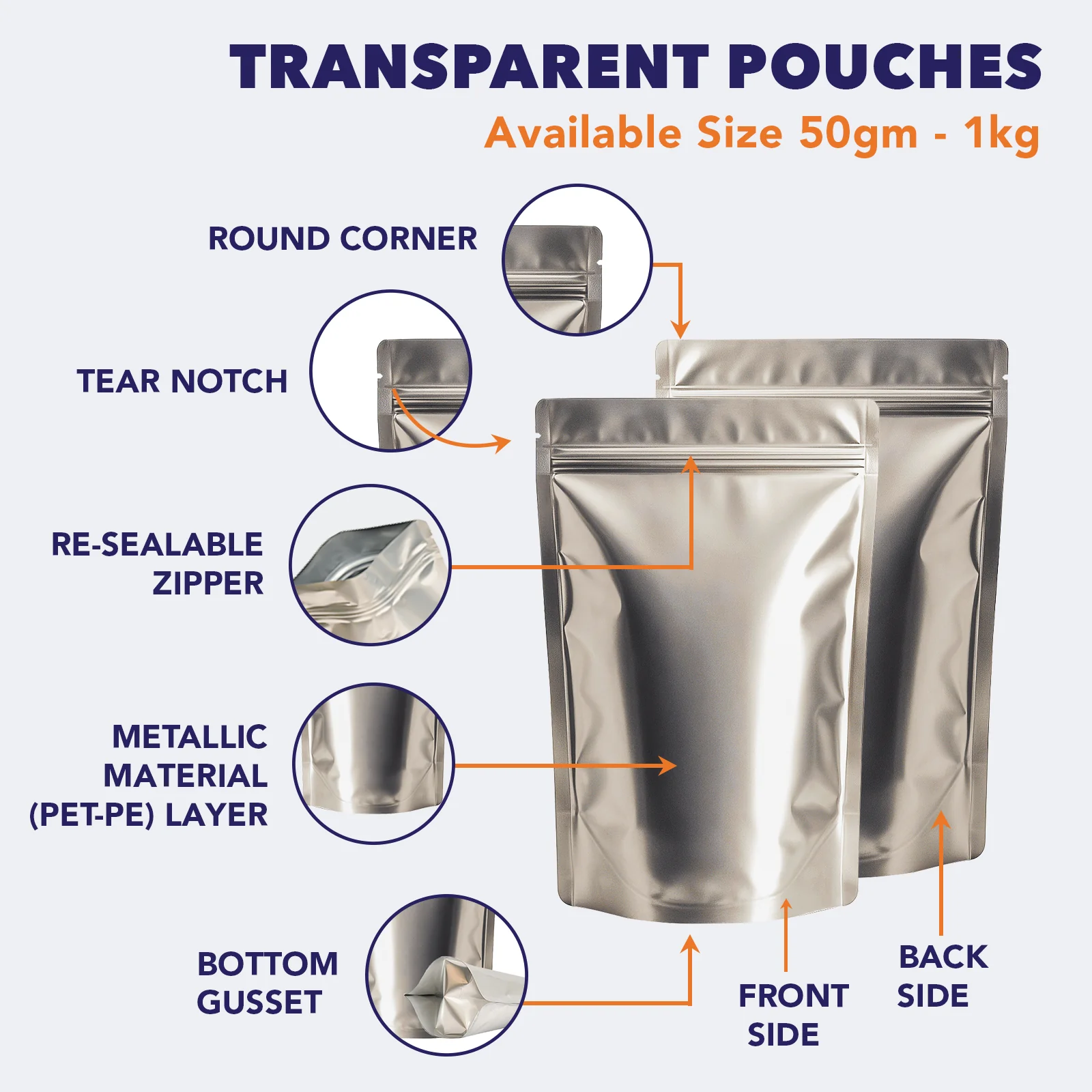 Both Side Matte Silver Stand Up Zipper Pouch - Image 12