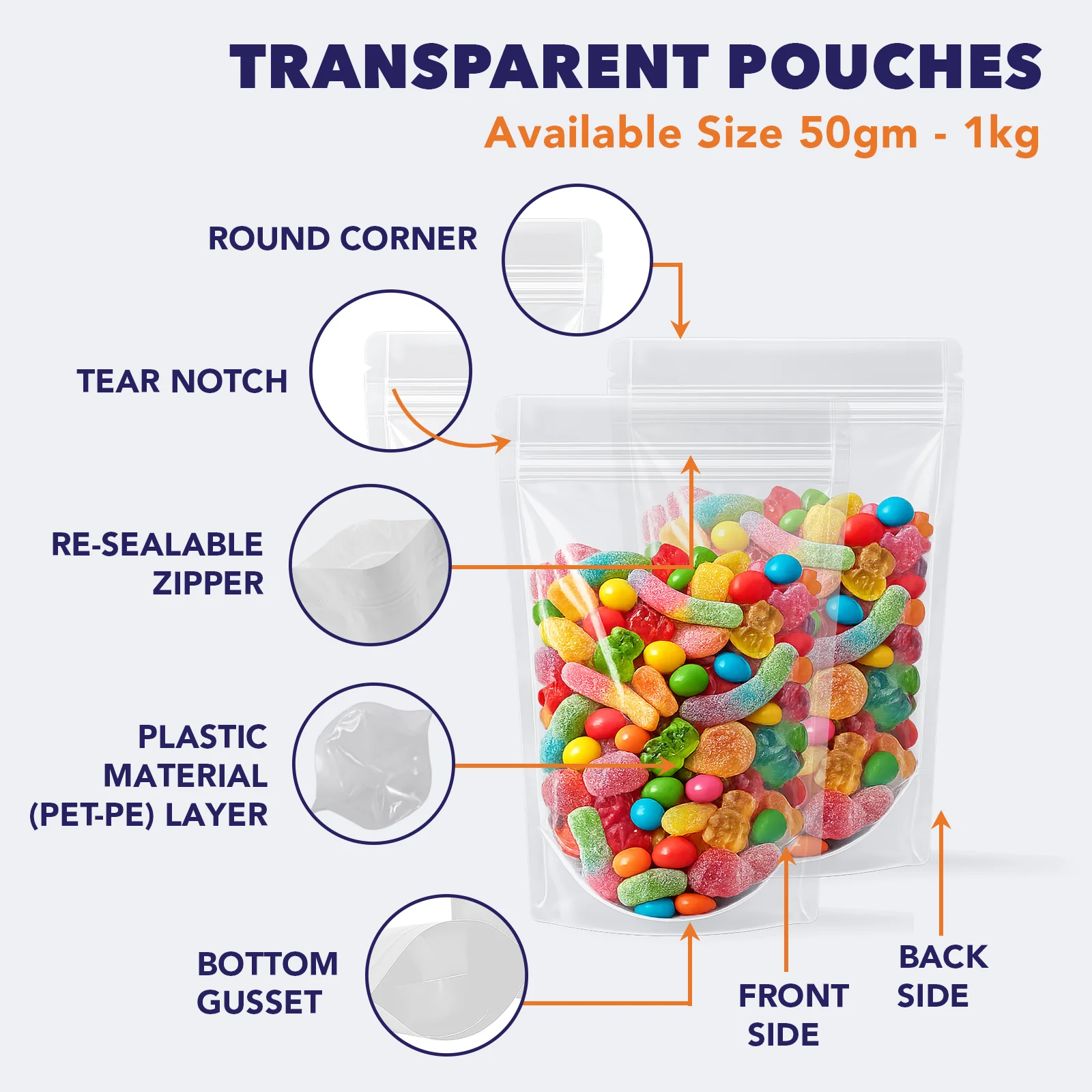 Both Side Transparent Stand Up Zipper Pouch - Image 20